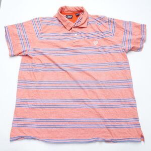 Chaps Golf Polo Shirt Men's 2XL Orange Blue Striped 100% Cotton Classic Fit